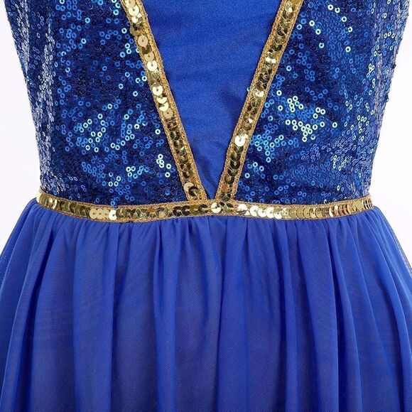 Shiny Sequin Spaghetti Strap blue XS High Low Mesh Tulle Dance Dress Modern Cont - Picture 5 of 10